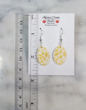 Load image into Gallery viewer, Oval White & Gold Floral Petal Dangle Handmade Earrings