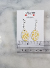 Load image into Gallery viewer, Oval White & Gold Floral Petal Dangle Handmade Earrings