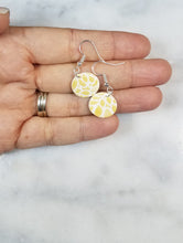 Load image into Gallery viewer, Circle White & Gold Floral Petal Dangle Handmade Earrings