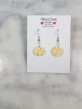 Load image into Gallery viewer, Circle White & Gold Floral Petal Dangle Handmade Earrings