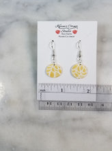 Load image into Gallery viewer, Circle White & Gold Floral Petal Dangle Handmade Earrings