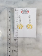 Load image into Gallery viewer, Circle White & Gold Floral Petal Dangle Handmade Earrings