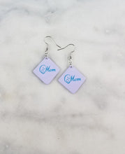 Load image into Gallery viewer, Lavender Diamond Fancy "Mom" Dangle Handmade Earrings