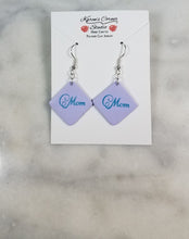 Load image into Gallery viewer, Lavender Diamond Fancy "Mom" Dangle Handmade Earrings