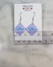 Load image into Gallery viewer, Lavender Diamond Fancy "Mom" Dangle Handmade Earrings