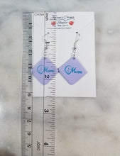 Load image into Gallery viewer, Lavender Diamond Fancy "Mom" Dangle Handmade Earrings