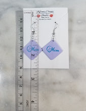 Load image into Gallery viewer, Lavender Diamond Fancy "Mom" Dangle Handmade Earrings