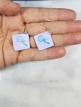 Load image into Gallery viewer, Lavender Diamond Fancy "Mom" Dangle Handmade Earrings