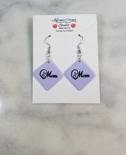 Load image into Gallery viewer, Lavender Diamond Fancy "Mom" Dangle Handmade Earrings