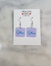 Load image into Gallery viewer, Lavender Square Fancy "Mom" Dangle Handmade Earrings