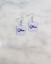 Load image into Gallery viewer, Lavender Square Fancy "Mom" Dangle Handmade Earrings