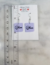 Load image into Gallery viewer, Lavender Square Fancy "Mom" Dangle Handmade Earrings