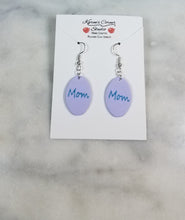 Load image into Gallery viewer, Lavender Oval "Mom" Dangle Handmade Earrings