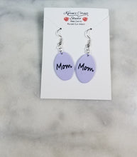 Load image into Gallery viewer, Lavender Oval "Mom" Dangle Handmade Earrings
