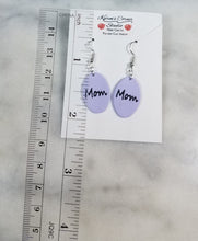 Load image into Gallery viewer, Lavender Oval "Mom" Dangle Handmade Earrings