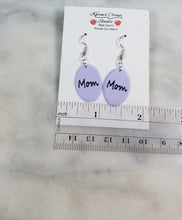Load image into Gallery viewer, Lavender Oval "Mom" Dangle Handmade Earrings