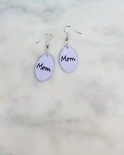 Load image into Gallery viewer, Lavender Oval "Mom" Dangle Handmade Earrings