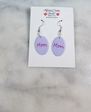 Load image into Gallery viewer, Lavender Oval "Mom" Dangle Handmade Earrings