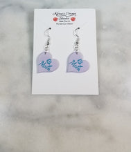 Load image into Gallery viewer, Lavender Heart "Mom" with Rose Dangle Handmade Earrings