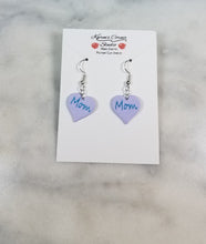 Load image into Gallery viewer, Lavender Heart "Mom" Dangle Handmade Earrings