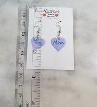 Load image into Gallery viewer, Lavender Heart "Mom" Dangle Handmade Earrings