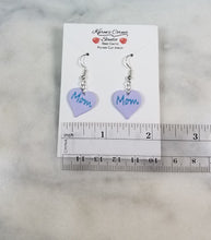 Load image into Gallery viewer, Lavender Heart "Mom" Dangle Handmade Earrings