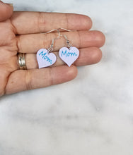 Load image into Gallery viewer, Lavender Heart "Mom" Dangle Handmade Earrings