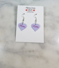 Load image into Gallery viewer, Lavender Heart "Mom" Dangle Handmade Earrings