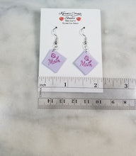Load image into Gallery viewer, Lavender Diamond Shape "Mom" with Rose Dangle Handmade Earrings