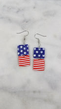 Load image into Gallery viewer, Double Square Shaped Red, White & Blue Dangle Handmade Earrings