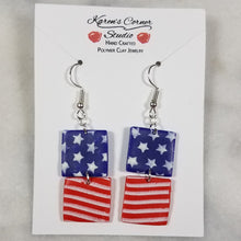 Load image into Gallery viewer, Double Square Shaped Red, White & Blue Dangle Handmade Earrings