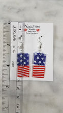 Load image into Gallery viewer, Double Square Shaped Red, White & Blue Dangle Handmade Earrings