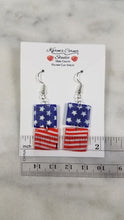 Load image into Gallery viewer, Double Square Shaped Red, White & Blue Dangle Handmade Earrings