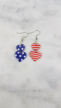 Load image into Gallery viewer, Double Heart Shaped Red, White & Blue Dangle Handmade Earrings