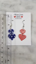 Load image into Gallery viewer, Double Heart Shaped Red, White & Blue Dangle Handmade Earrings