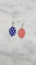 Load image into Gallery viewer, Oval Shaped Red, White & Blue Dangle Handmade Earrings
