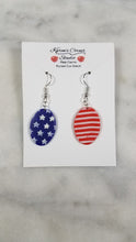Load image into Gallery viewer, Oval Shaped Red, White & Blue Dangle Handmade Earrings