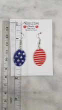 Load image into Gallery viewer, Oval Shaped Red, White & Blue Dangle Handmade Earrings