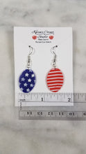 Load image into Gallery viewer, Oval Shaped Red, White & Blue Dangle Handmade Earrings