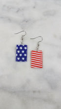 Load image into Gallery viewer, Rectangle Shaped Red, White & Blue Dangle Handmade Earrings