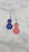 Load image into Gallery viewer, Double Circle Shaped Red, White & Blue Dangle Handmade Earrings