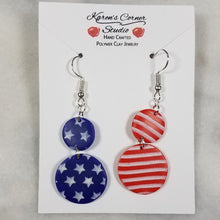 Load image into Gallery viewer, Double Circle Shaped Red, White & Blue Dangle Handmade Earrings