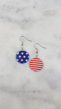 Load image into Gallery viewer, Circle Shaped Red, White & Blue Dangle Handmade Earrings