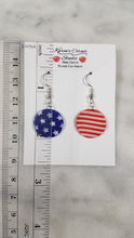 Load image into Gallery viewer, Circle Shaped Red, White & Blue Dangle Handmade Earrings