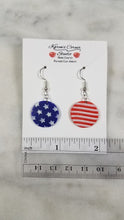 Load image into Gallery viewer, Circle Shaped Red, White & Blue Dangle Handmade Earrings