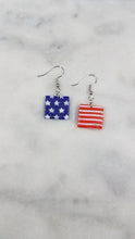 Load image into Gallery viewer, Square Shaped Red, White & Blue Dangle Handmade Earrings