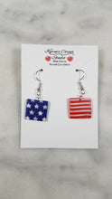 Load image into Gallery viewer, Square Shaped Red, White & Blue Dangle Handmade Earrings