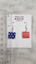 Load image into Gallery viewer, Square Shaped Red, White & Blue Dangle Handmade Earrings