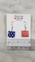 Load image into Gallery viewer, Square Shaped Red, White & Blue Dangle Handmade Earrings