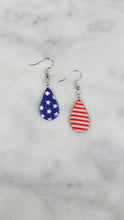 Load image into Gallery viewer, Teardrop Shaped Red, White & Blue Dangle Handmade Earrings